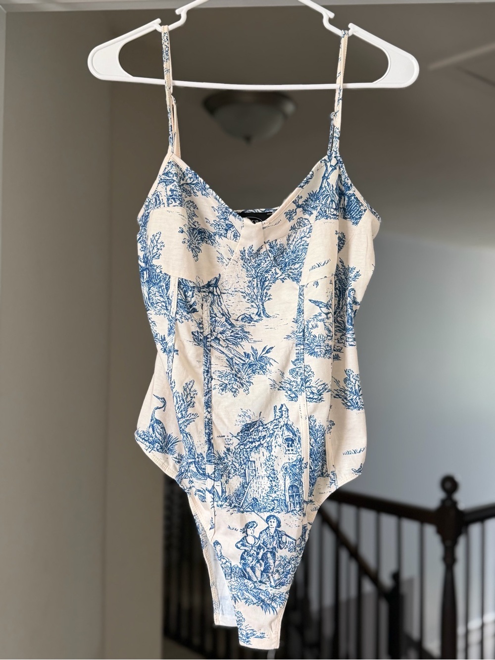 NWT Cider Blue Toile Print Corset Bodysuit XL
